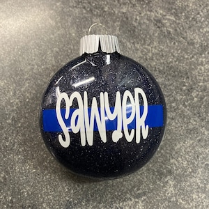 Thin Blue Line Law Enforcement Police Glitter Christmas Ornament, Christmas Ornament 2023