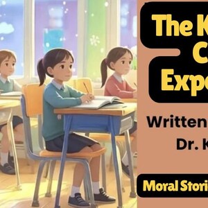 May include: Illustration of a classroom scene with children at desks, writing. The image includes text that reads "The Kindness Cloud Experiment" and "Moral Stories for Modern Kids" by Dr. Kay Burks.
