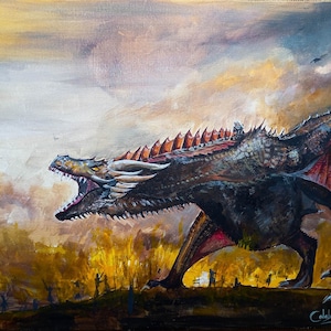 Impression artistique de dragon | fanart de feu | Giclée de qualité sur mesure, oeuvre d&#39;art fantastique traditionnelle, édition limitée
