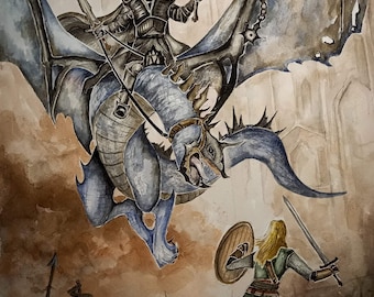 Eowyn vs Witchking Giclée Druck, Kunstdruck | Maßgeschneiderte hochwertige Giclée-Malerei, traditionelle Fantasy-Kunstmalerei, limitierte Auflage