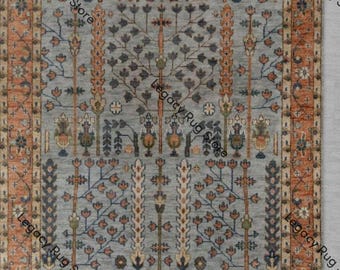 Hand-Knotted Wool Oushak Rug: Contemporary Tree of Life Design