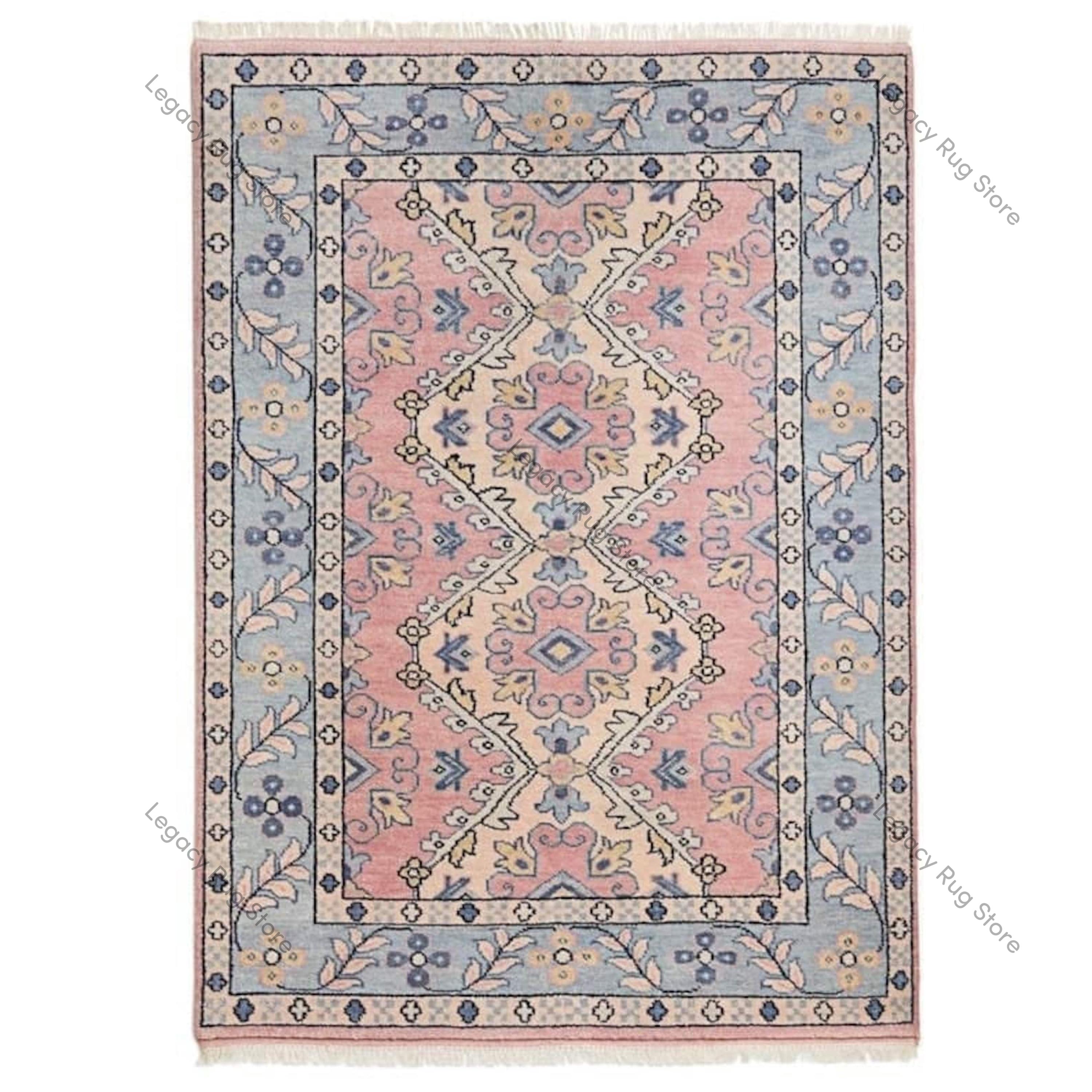 Pink Rup Pattern Hand Knotted Wool Oushak Rug: Contemporary Pink Area Rug - Etsy