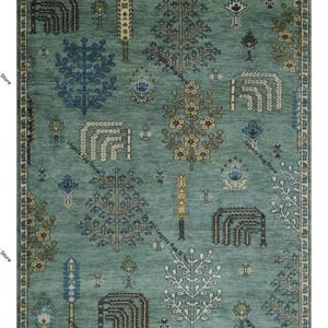 Hand knotted Elegant Green Tree of Life 5*8, 8*10, 6*9, Indo Oushak Style Area Rugs for Bedroom, Dinning, Living Room, 4*7, 9*12