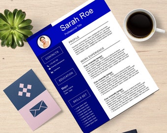 Royal Blue Creative Cv Sjabloon met Foto | Creatief CV-sjabloon voor Word, Pagina's en Google Documenten | Sjablonen voor cv's en begeleidende brieven