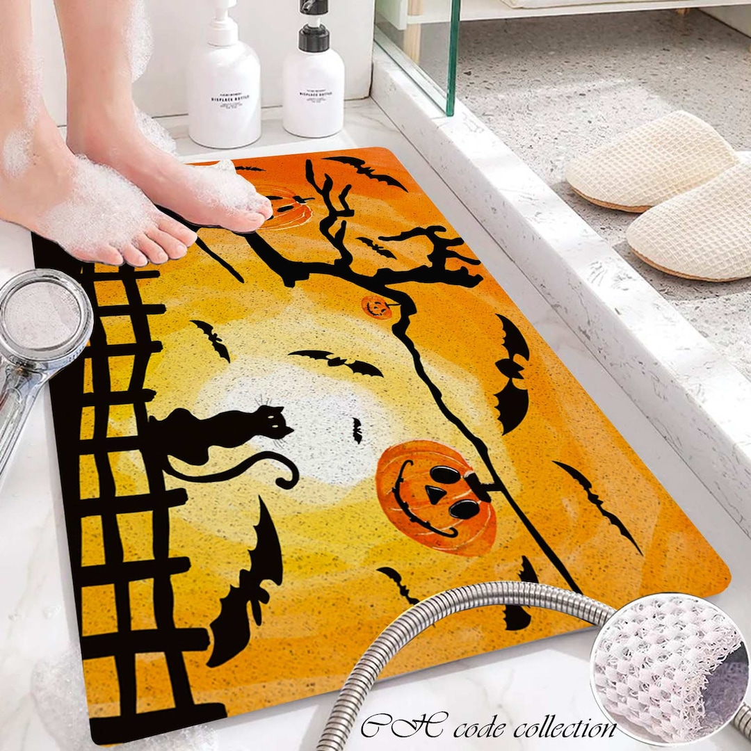 Halloween Cat Bat Pumpkin PVC Coil Bathtub Mat Shower Mat Etsy