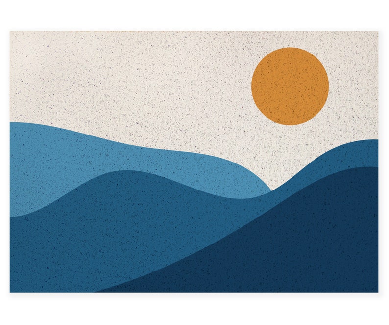 Sun and Blue Mountain Entrance Door Mat, Patio Doormat, Anti Skid PVC