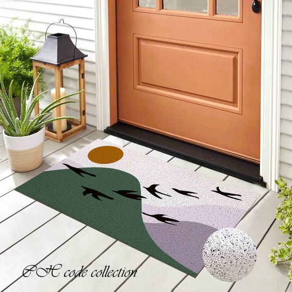 Mountain Bird and Sun Entrance Door Mat, Scenery Patio Doormat, Landscape  Anti Skid PVC Coil Door Mats, Entryway Doormat for Home Decor 