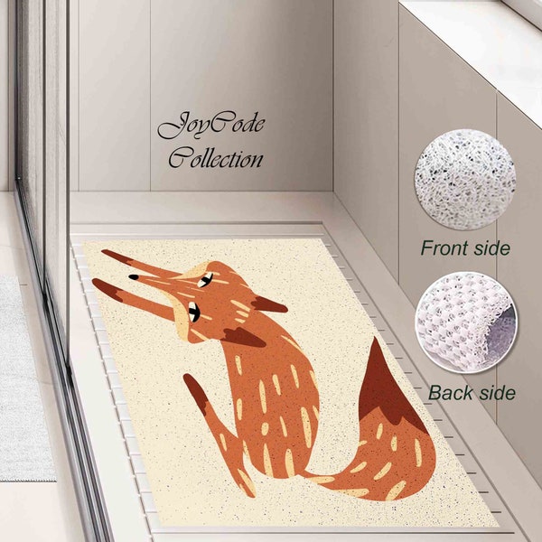 Orange Fox PVC Coil Bathtub Mat, Cute Animal Shower Rug, Anti Skid PVC Coil Bathmat for Out Door, Fox Drainable Rug for Bathmat