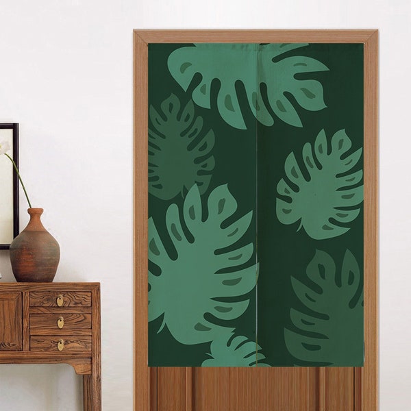 Green Monstera Doorway Curtain, Japanese Door Tapestries for Home Kitchen Bedroom Decor, Tropical Plants Privacy Divider Curtain for Home