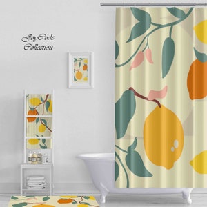 Lovely Lemon Shower Curtain with 12 Hooks, Funny Fruit  Curtain for Bathroom Bathtubs Decor,  Machine Washable Thick Shower Curtain