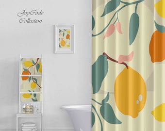 Reizender Zitronenduschvorhang mit 12 Haken, lustiger Fruchtvorhang für Badezimmerbadewannendekor, maschinenwaschbarer dicker Duschvorhang