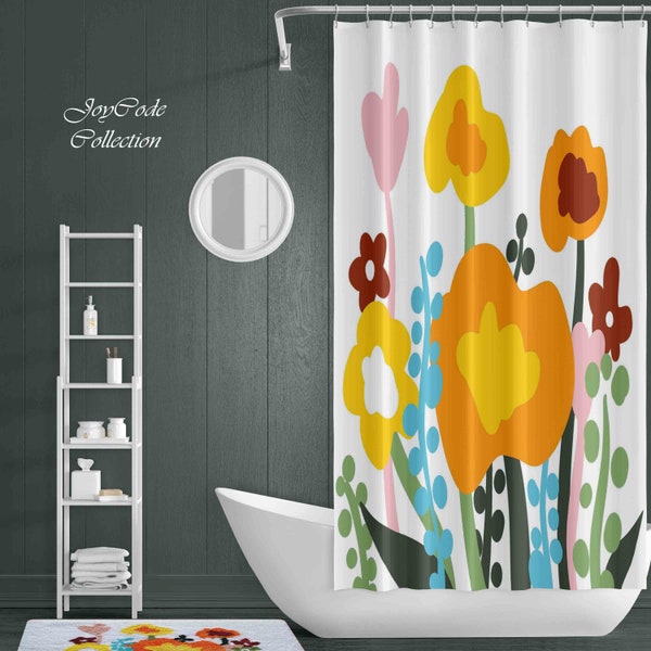 Bunter Blumen Duschvorhang, maschinenwaschbare Vorhänge mit Blumenmuster, moderne wasserdichte schwere Badvorhänge mit 12 Haken