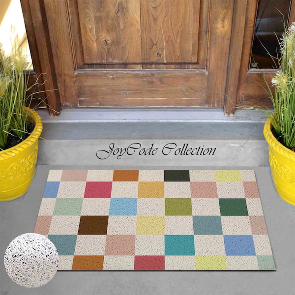 Paillasson mosaïque colorée, Paillasson de terrasse moderne, Tapis abstraits antidérapants en spirale en PVC, Tapis d'entrée d'extérieur pour maison sous porche