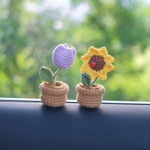 Sunflowe Car Accessories, Handmade Car Accessories Car Decorate, Car Dashboard Decor, Crochet Hanging Basket, Romantic Valentine's Day Gift image 7