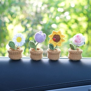 Sunflowe Car Accessories, Handmade Car Accessories Car Decorate, Car Dashboard Decor, Crochet Hanging Basket, Romantic Valentine's Day Gift image 5