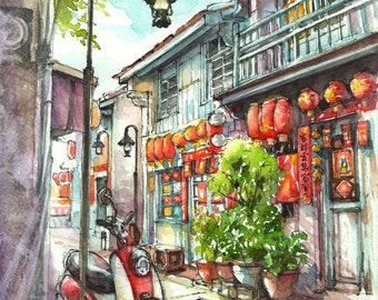 水彩藝術微噴複製畫 | 神農街 | 台灣 | Watercolour Giclée Print | Shennong Street | Taiwan