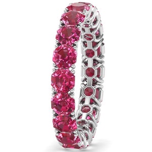 Rhodolite Garnet Eternity Ring Vintage Rhodolite Garnet Faceted Gemstone Unique Wedding Band Statement Ring Sterling Silver AnniversaryRing