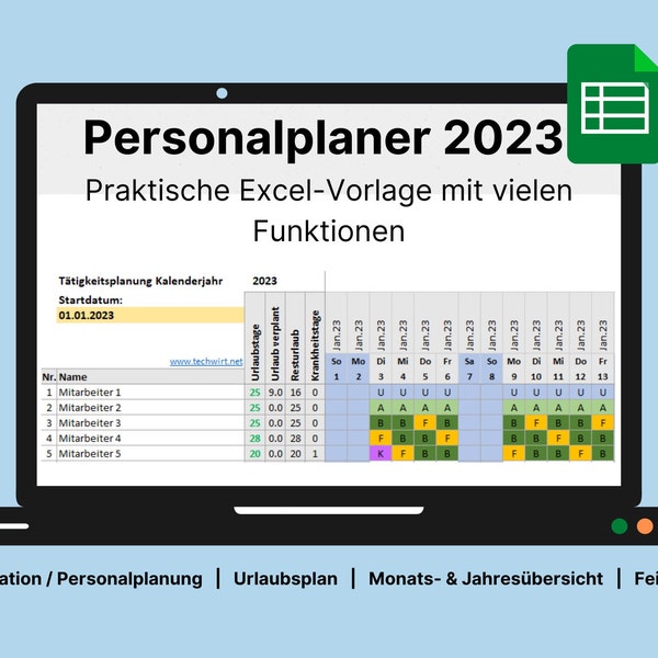 Personalplaner 2023 | Excel-Vorlage