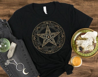 Beautiful Wiccan Pentagram Occult Goth T-Shirt Gothic Clothing Pentacle Sacred Geometry Witchy Pagan Whimsigoth Clothing Heavy Metal T-Shirt