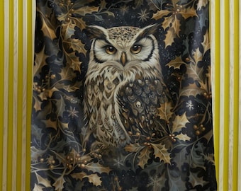 Great Horned Owl Sherpa Soft Fleece Blanket, Couch Throw, Cozy Winter Decor, Woodland Gothic Home Gift, Nature Lover Blanket