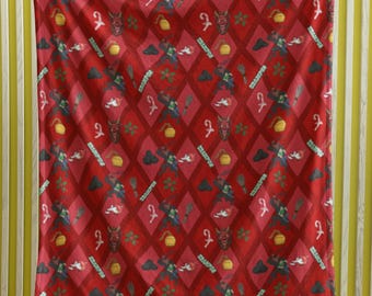 Krampus Blanket Creepmas Gothic Christmas Throw, Red Diamond pattern Krampusnacht Velveteen Plush Horror Holiday Couch  or Bed Blanket