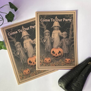 Jeu de 5, 10 ou 25 cartes d'invitation à une fête d'Halloween pour adultes, effrayantes et effrayantes avec des citrouilles d'Halloween