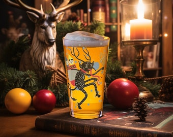 Vintage Krampus El Diablo de Navidad Retro Krampus Diseño Alternativo Navidad Folklore Navidad Oscura Diablo Gótico Navidad 16oz Pint Glass