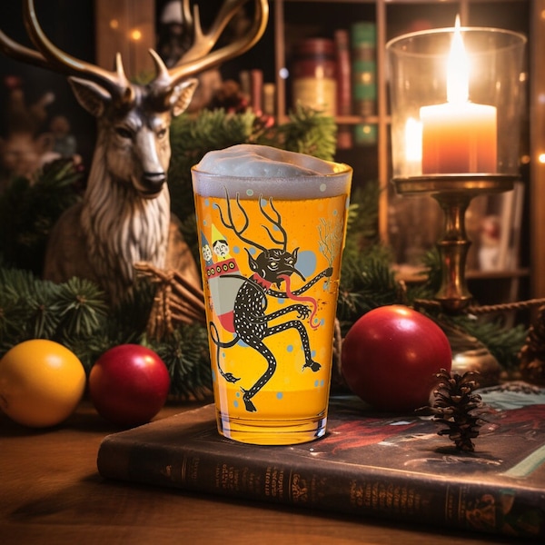 Vintage Krampus The Christmas Devil Retro Krampus Design Alternative Christmas Folklore Dark Christmas Devil Goth Christmas 16oz Pint Glass