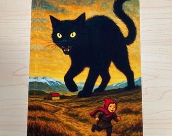 Yule Cat Christmas Card Jólakötturinn Icelandic Folklore Giant Black Cat Iceland Holiday Card 5x7 Blank Holiday Greeting
