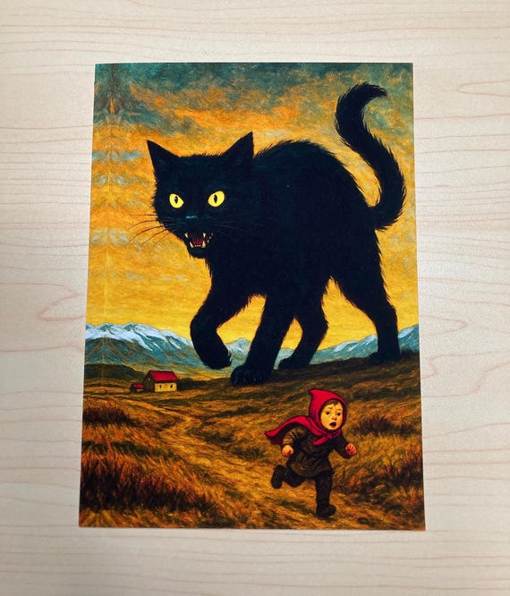 Yule Cat Christmas Card Jólakötturinn Icelandic Folklore Giant Black Cat Iceland Holiday Card 5x7 Blank Holiday Greeting