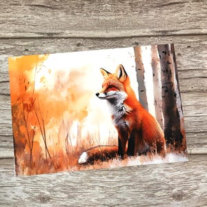 Renard dans la forêt d'automne Carte de voeux Art animalier des bois Papeterie Nature Faune sauvage Atmosphère automnale Carte rustique Renard d'automne Impression d'art