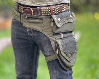 Printed Cotton Utility Belt with Leg Strap - Festival Fanny Pack