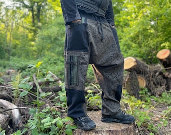 Printed Harem Pants: Black Cotton Sarouel Trousers with Pockets