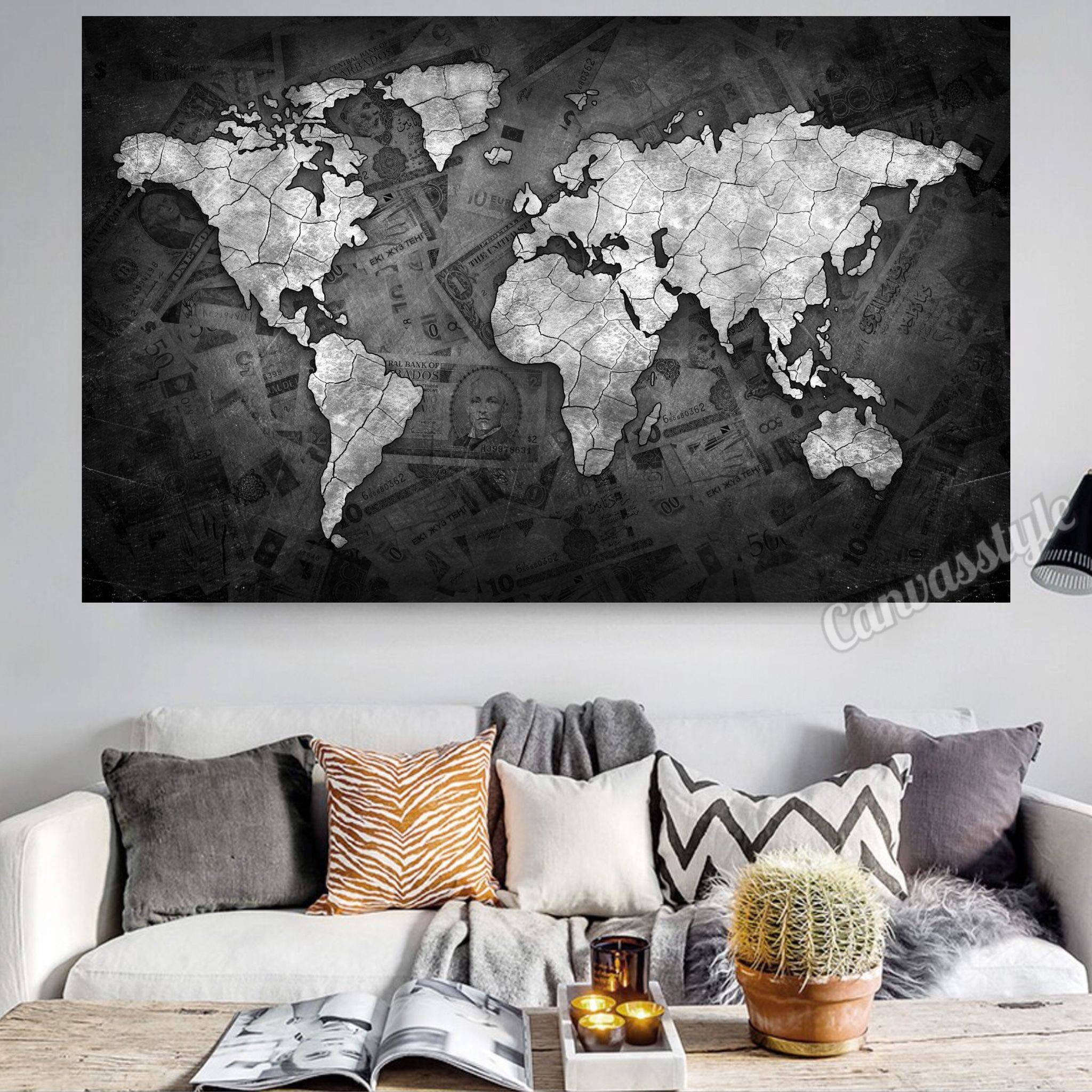 World Map Canvas Wall Art Map Wall Art Large Map Canvas Art Etsy