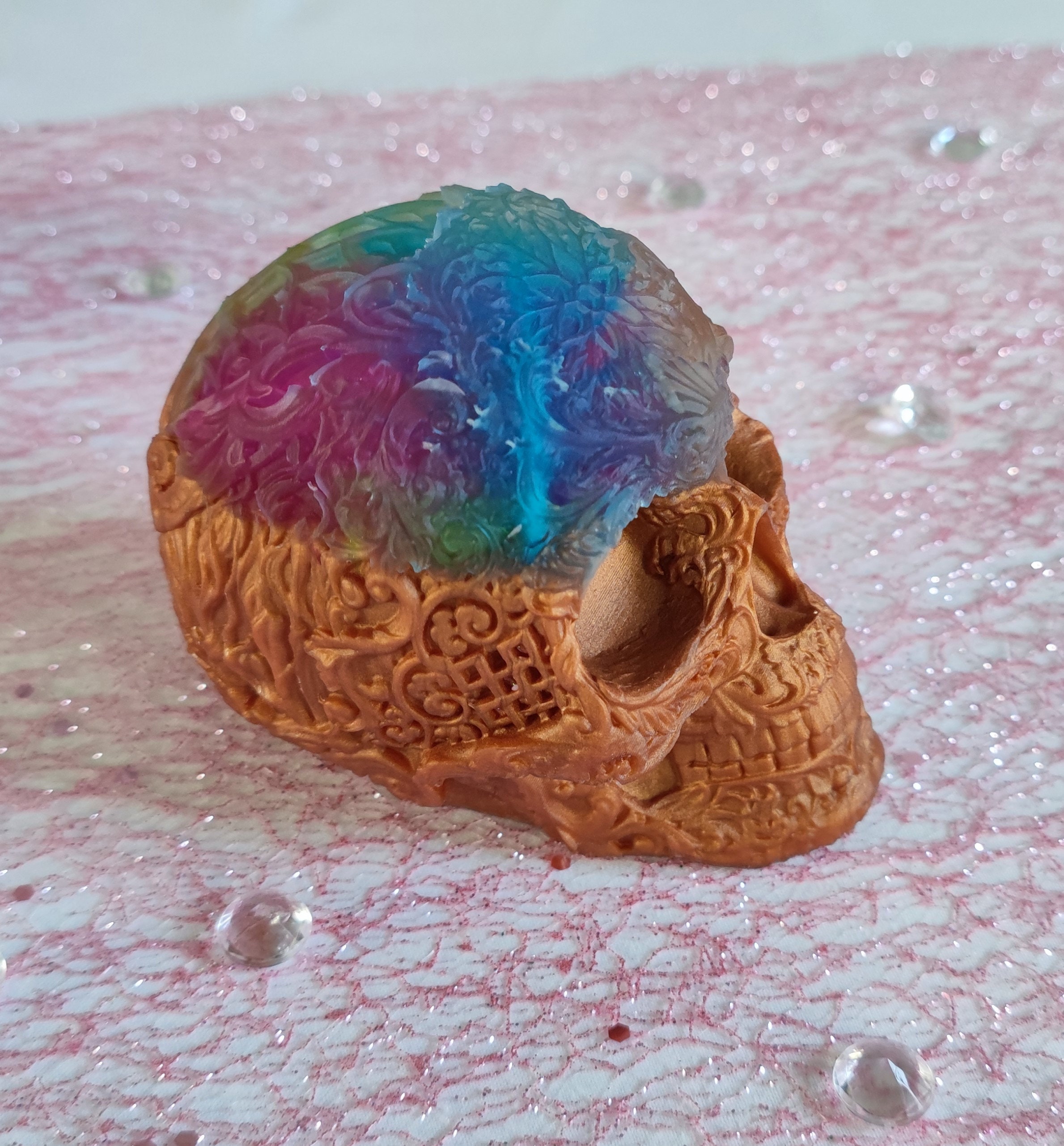 Tête de Mort - Crâne Couleur Bronze et Dessus Colorés