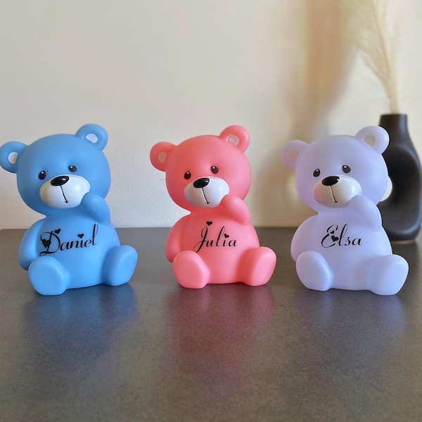 Veilleuse Teddy changement de couleur personnalisée avec prénom, cadeau de naissance, baptême, décoration chambre enfant, cadeau bébé naissance, lampe de table