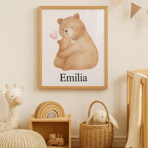 Tierposter zur Geburt personalisiert, Babybild mit Namen, Geschenk Taufe oder Baby-Party, Download oder gerahmt erhältlich, Kinderzimmer