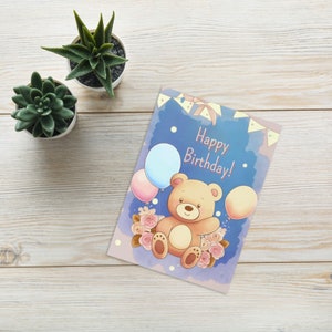 Teddybeer verjaardagskaart voor kinderen met ruimte om te schrijven en hoogwaardig briefpapier, wenskaart DIN A6,