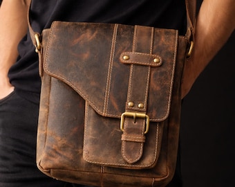 Leather Crossbody Bag Men, Vintage Leather messenger bag, Handmade Satchel bag, Small Office & Travel Bag, Everyday Work Gift for Him