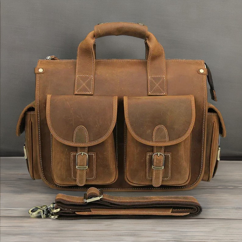 Vintage Handmade Leather Briefcase Personalised Real Leather Men
