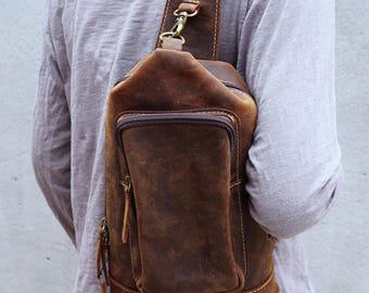leather sling bag for men leather hip bag for men Men fanny pack leather shoulder bag leather chest bag Leather crossbody sling bag for men