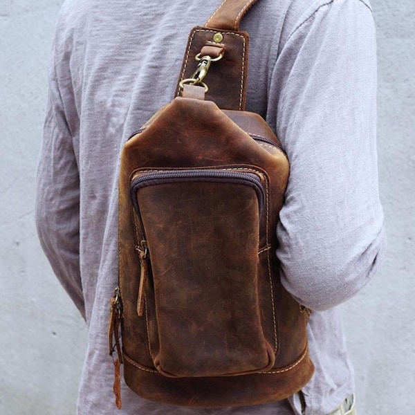 leather sling bag for men leather hip bag for men Men fanny pack leather shoulder bag leather chest bag Leather crossbody sling bag for men