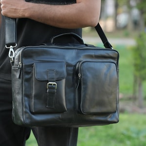 Leather briefcase, Black leather bag, Laptop bag, Crossbody bag, Messenger bag, Father&#39;s Day gift, Black leather briefcase, Satchel bag