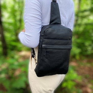 Leather sling bag, Black leather sling bag, Leather chest bag, Hip bag, Leather Utility Bag, Fanny Pack belt bag Crossbody bag men women