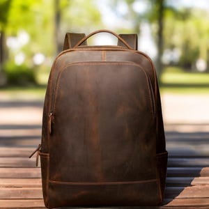 Leather Backpack Men&#39;s brown Leather Rucksack Personalized Leather Backpack laptop backpack Camping Travel bag Christmas gift for him