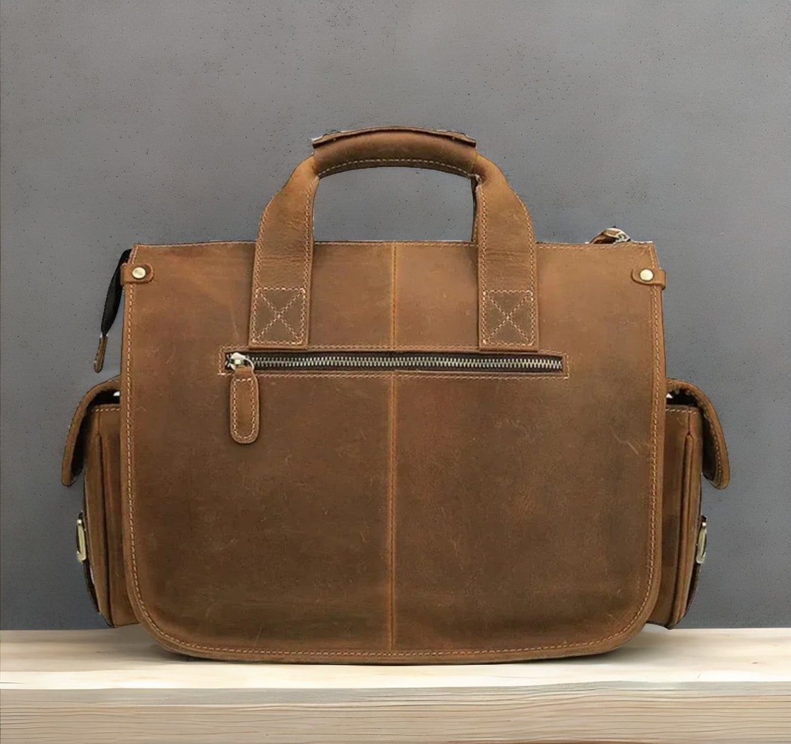 Vintage Handmade Leather Briefcase Personalised Real Leather Men