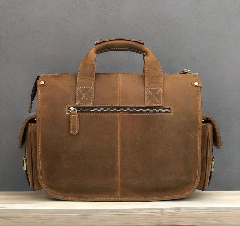 Vintage Handmade Leather Briefcase Personalised Real Leather Men