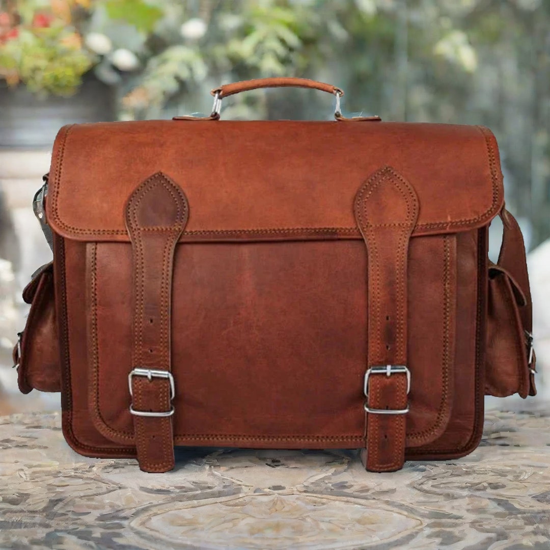 Personalised Leather Laptop Satchel Bag Men's Leather Bag Personalized