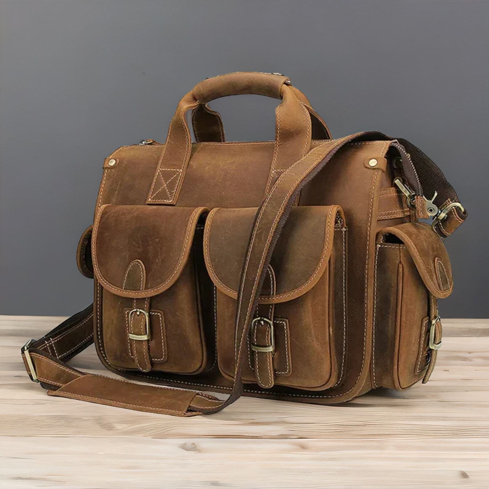 Vintage Handmade Leather Briefcase Personalised Real Leather Men Briefcase Distressed Leather