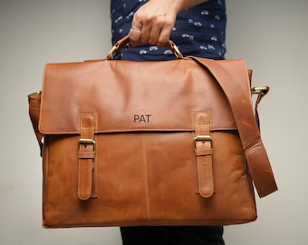Personalized Genuine leather messenger bag Leather laptop bag men computer bag men office bag work briefcase Leather satchel for men
